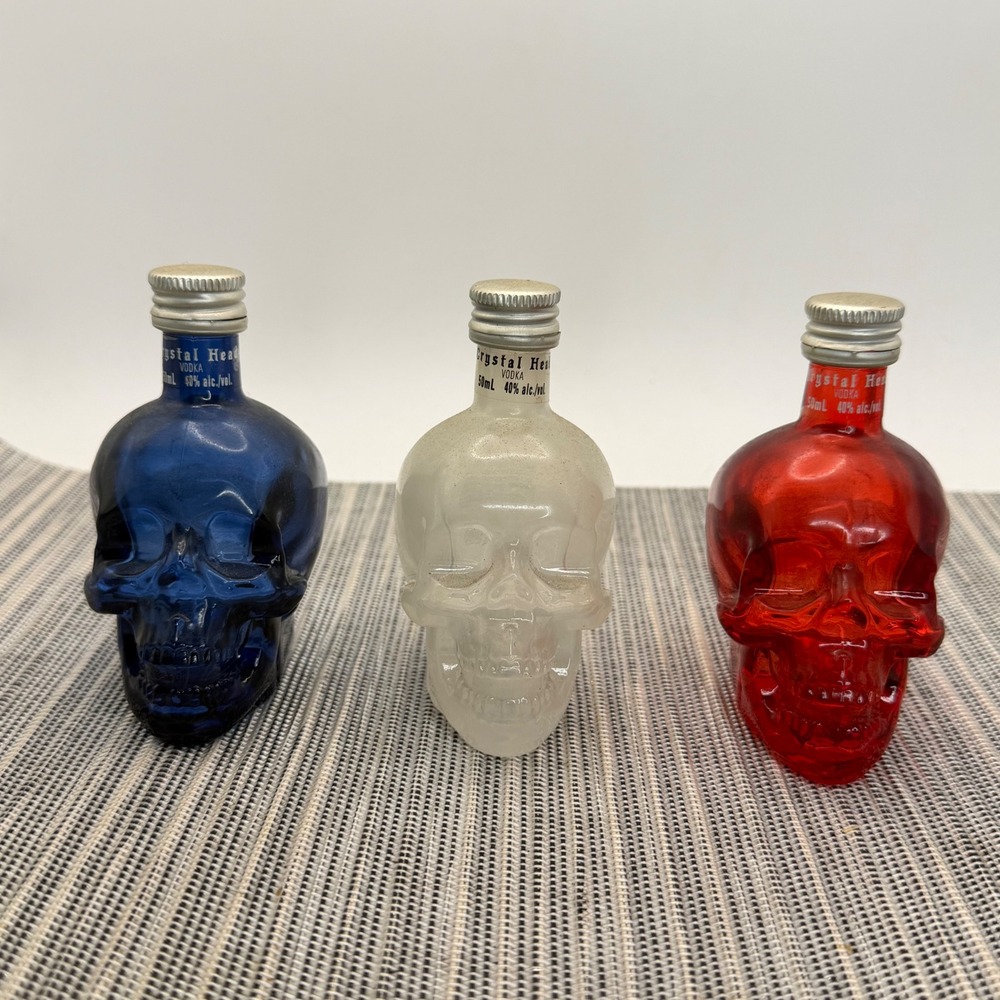 Crystal Head Vodka Mini 50ml Empty Bottles Set of 3 Skull Blue Red Frosted 3 in